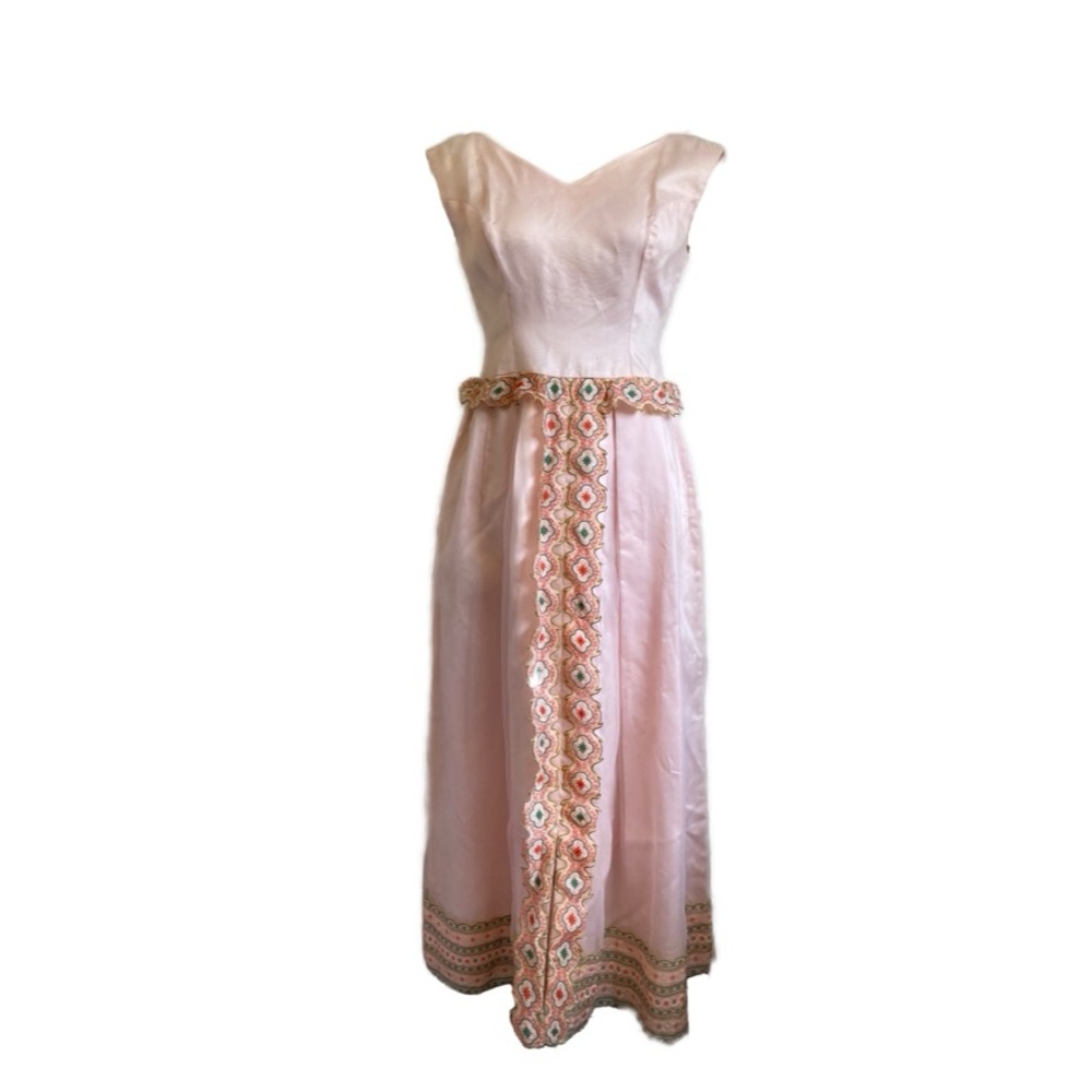 Vintage 60s Pink Floral Party Dress Formal Gown MCM